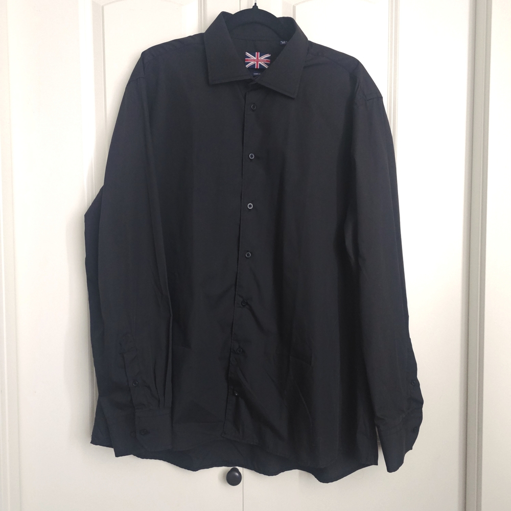 Soul Of London Black Men's Long Sleeve Button Down Shirt Sz XXL 18-18.5 Neck